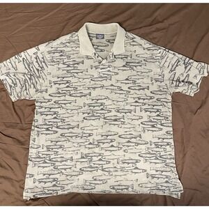 Woolrich Men's 2XL Olive Green All Over Fish Print Short Sleeve Polo